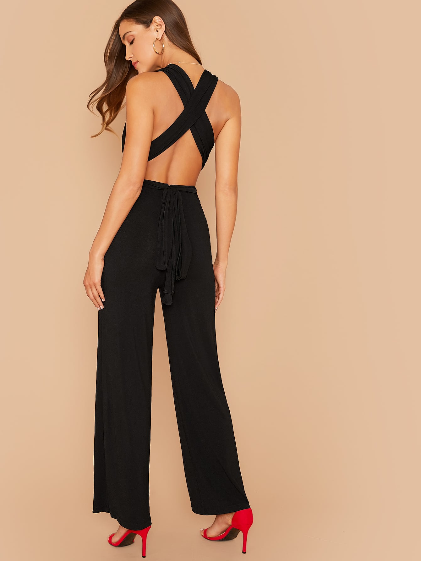 BIZwear Multi Way Open Back Wide Leg Jumpsuit Workwear