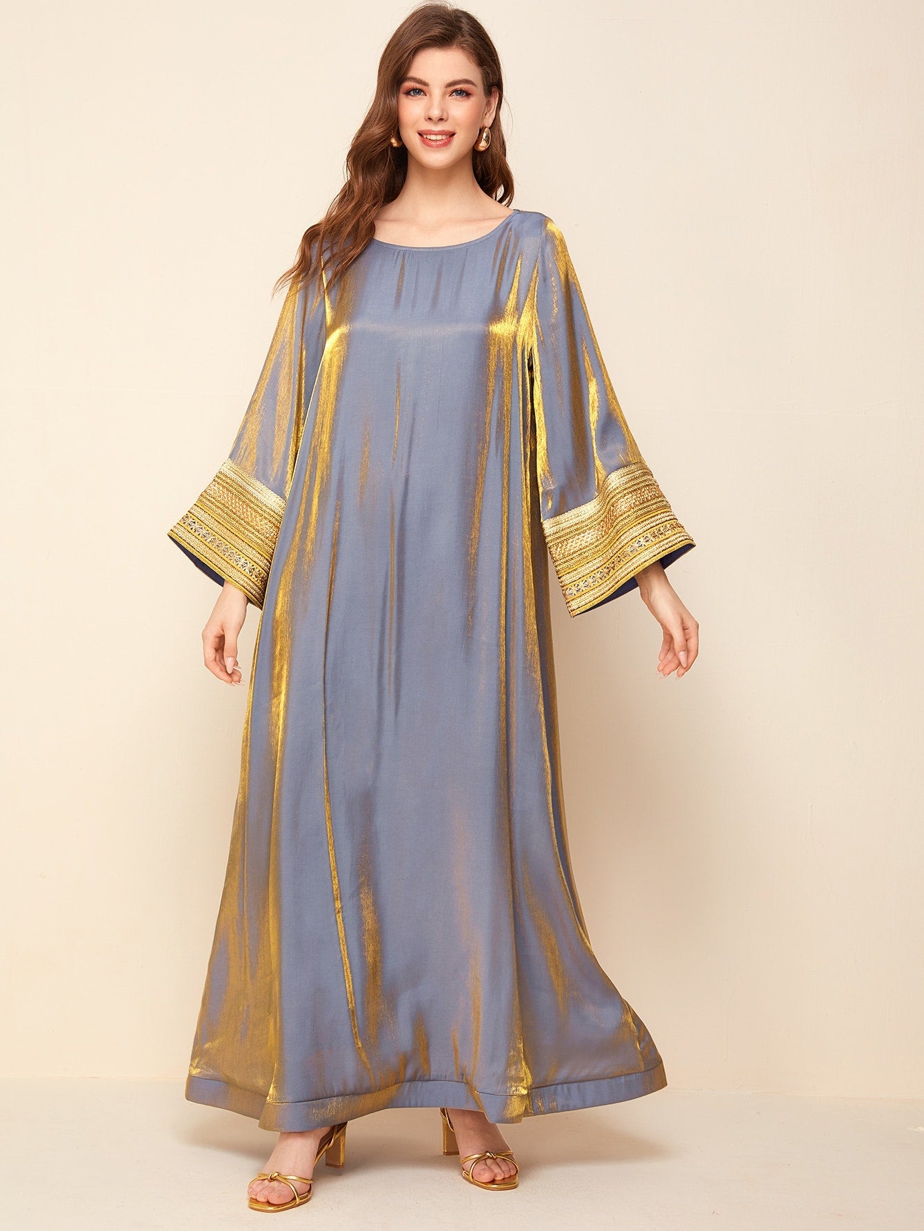 Najma Embroidered Tape Bell Sleeve Metallic Dress