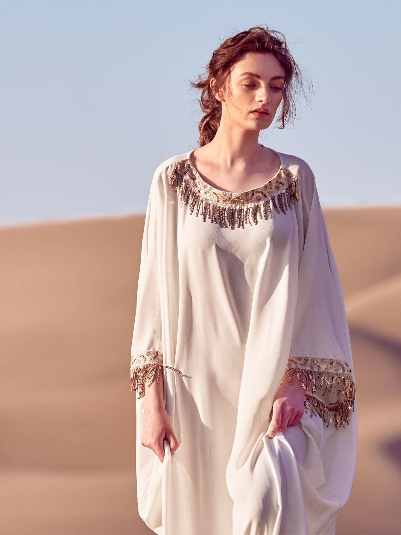 Najma Sequins Trim Detail Kaftan