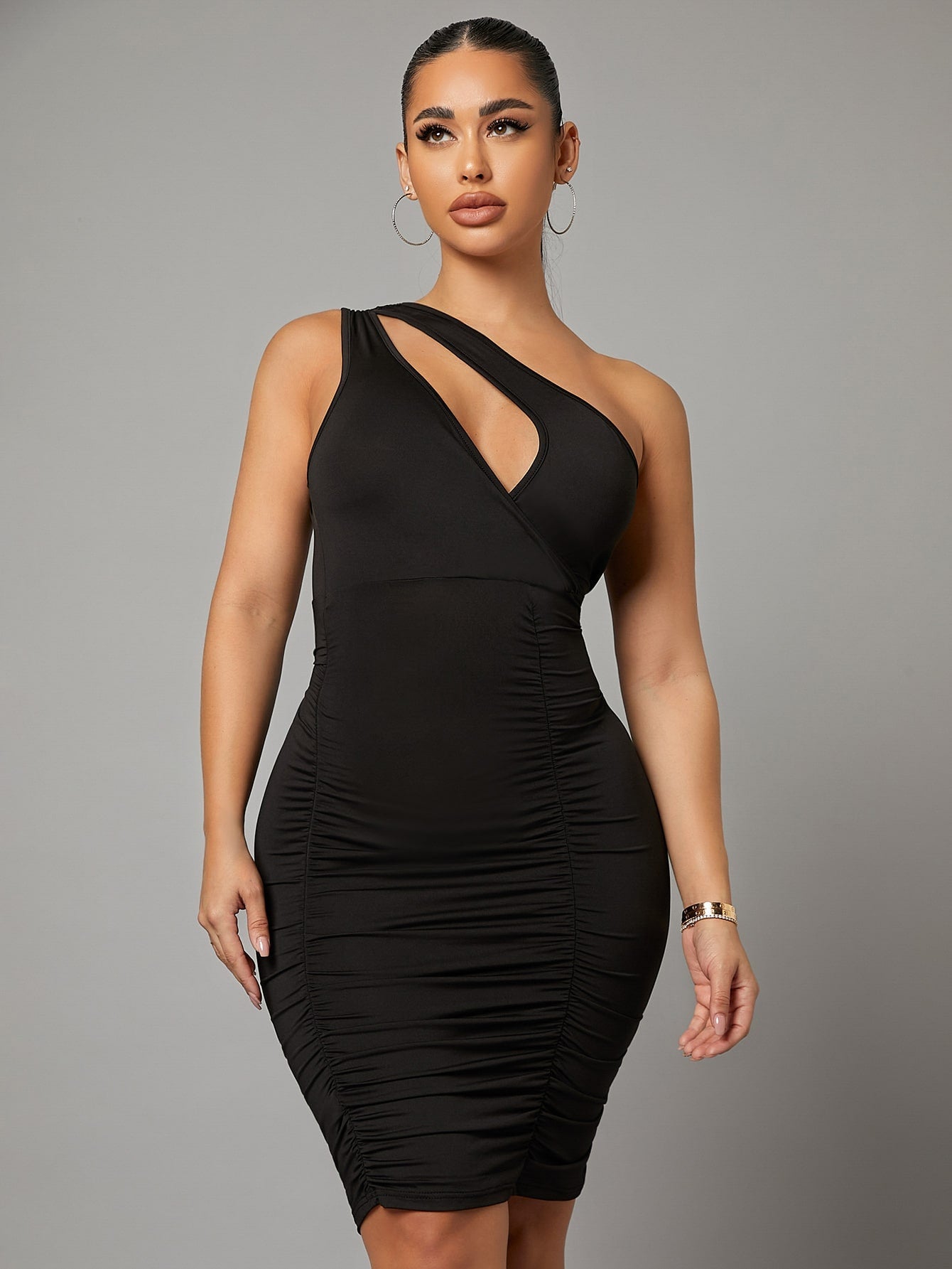 SXY Cut Out One Shoulder Ruched Bodycon Dress