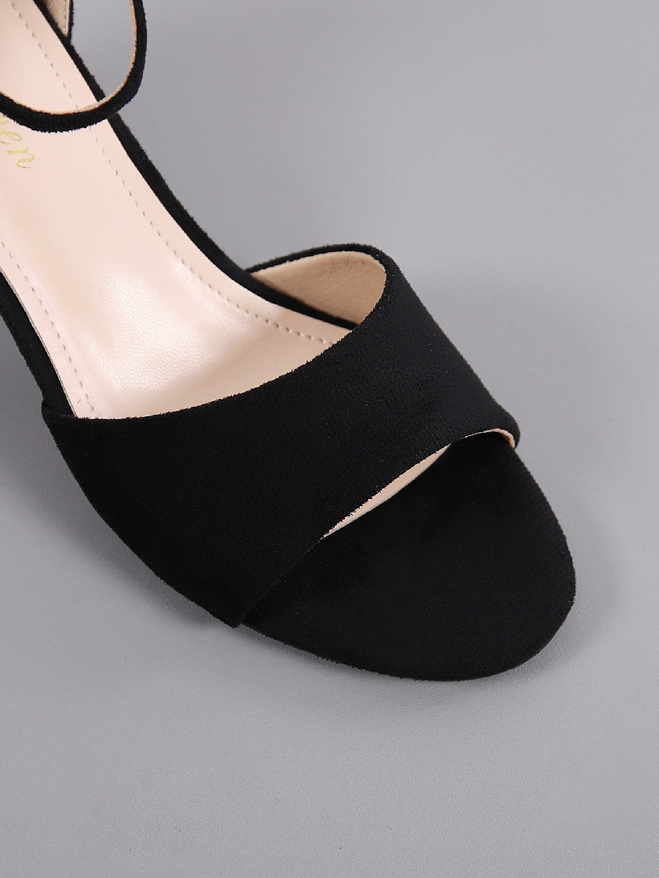 Women Minimalist Chunky Heeled Ankle Strap Sandals, Elegant Black Faux Suede Heeled Sandals