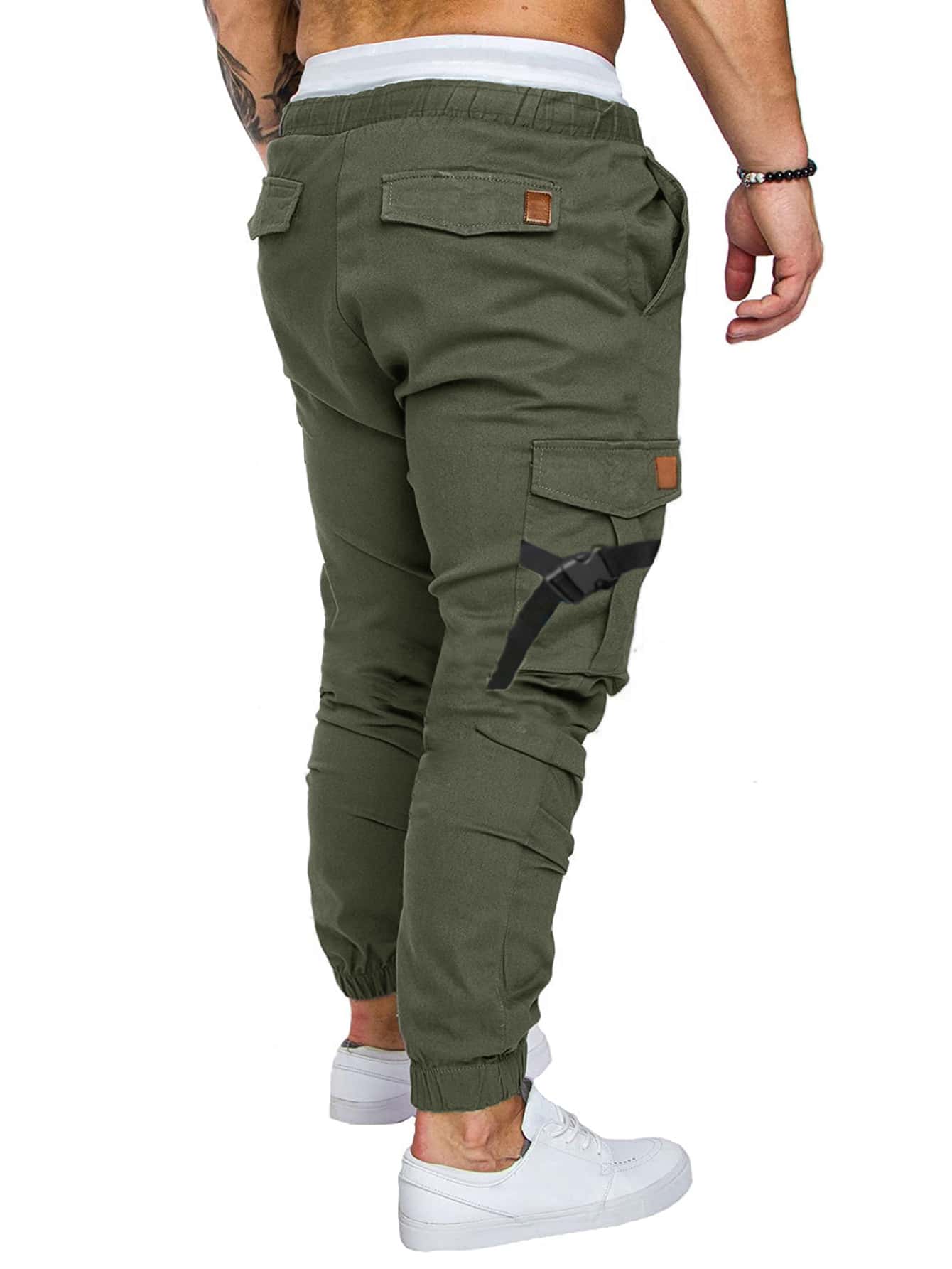 Manfinity Homme Men Flap Pocket Buckle Detail Drawstring Waist Cargo Pants