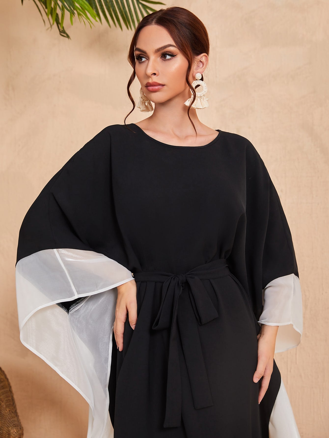 Najma Colorblock Belted Kaftan Dress