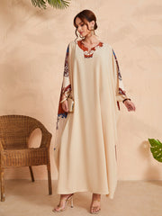 Najma Notched Scarf Print Batwing Sleeve Kaftan