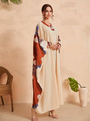 Najma Notched Scarf Print Batwing Sleeve Kaftan