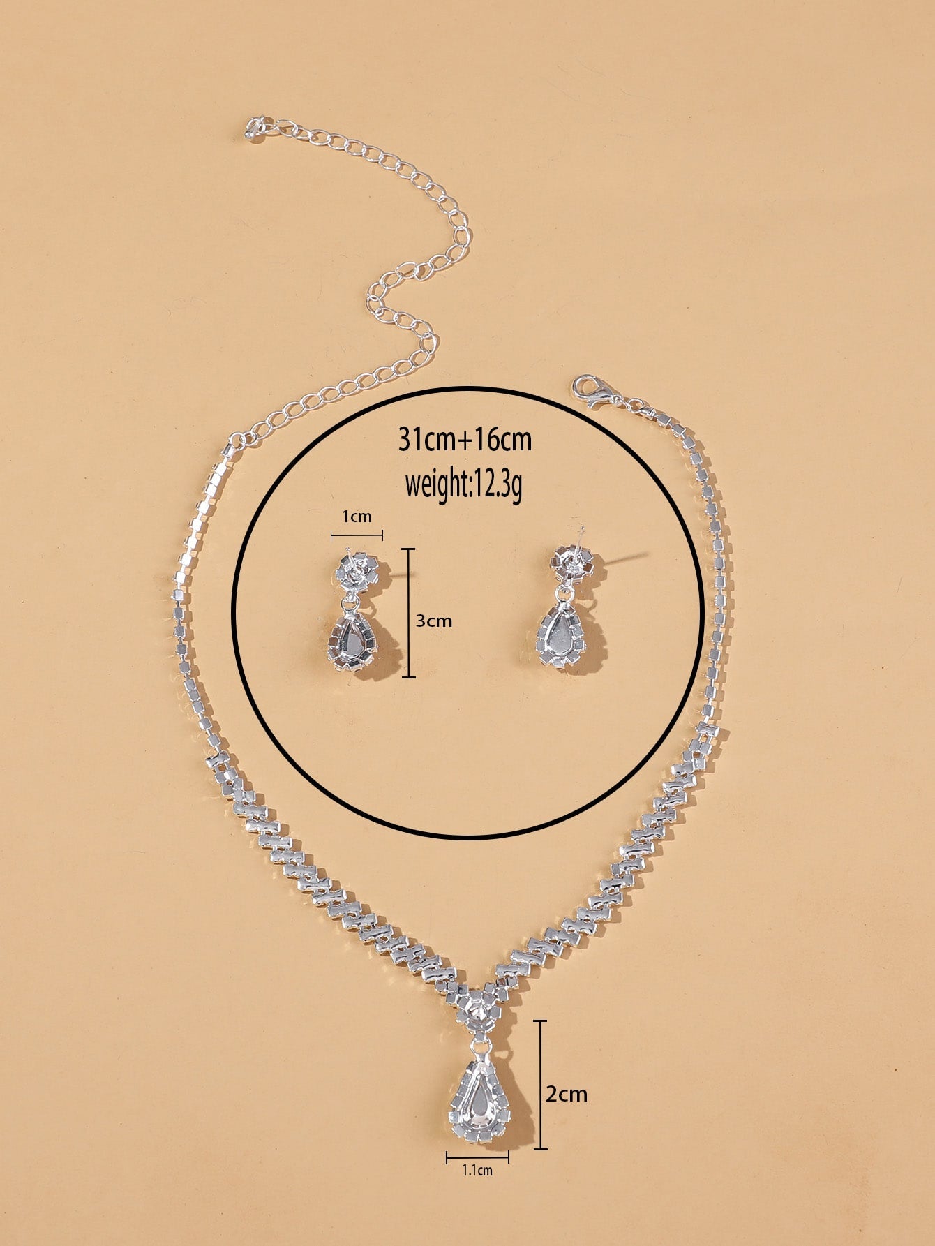 Rhinestone Water Drop Decor Drop Earrings & Necklace For Women For Party Banquet Wedding