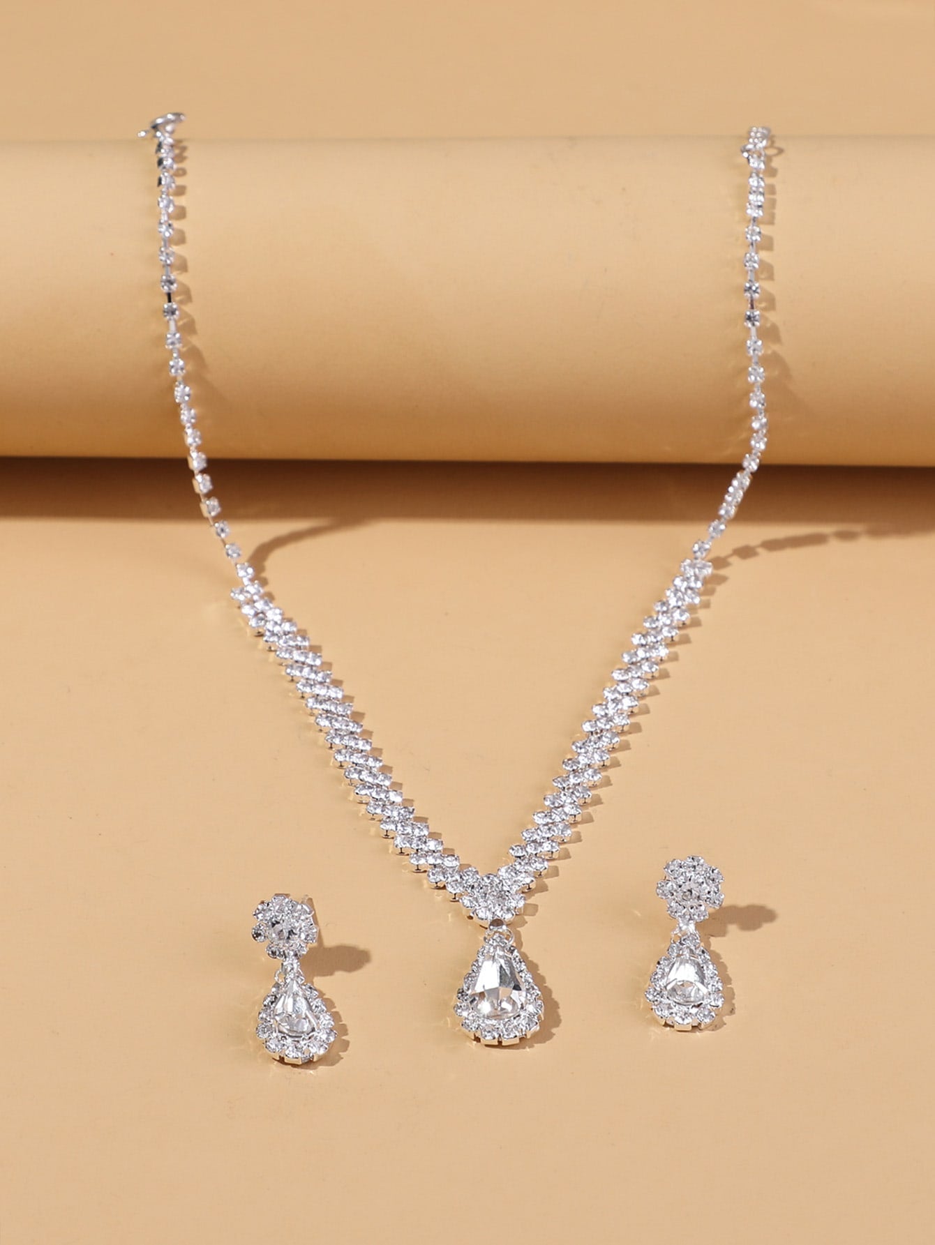 Rhinestone Water Drop Decor Drop Earrings & Necklace For Women For Party Banquet Wedding