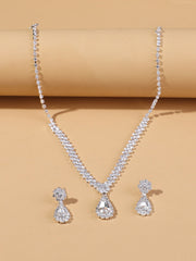 Rhinestone Water Drop Decor Drop Earrings & Necklace For Women For Party Banquet Wedding