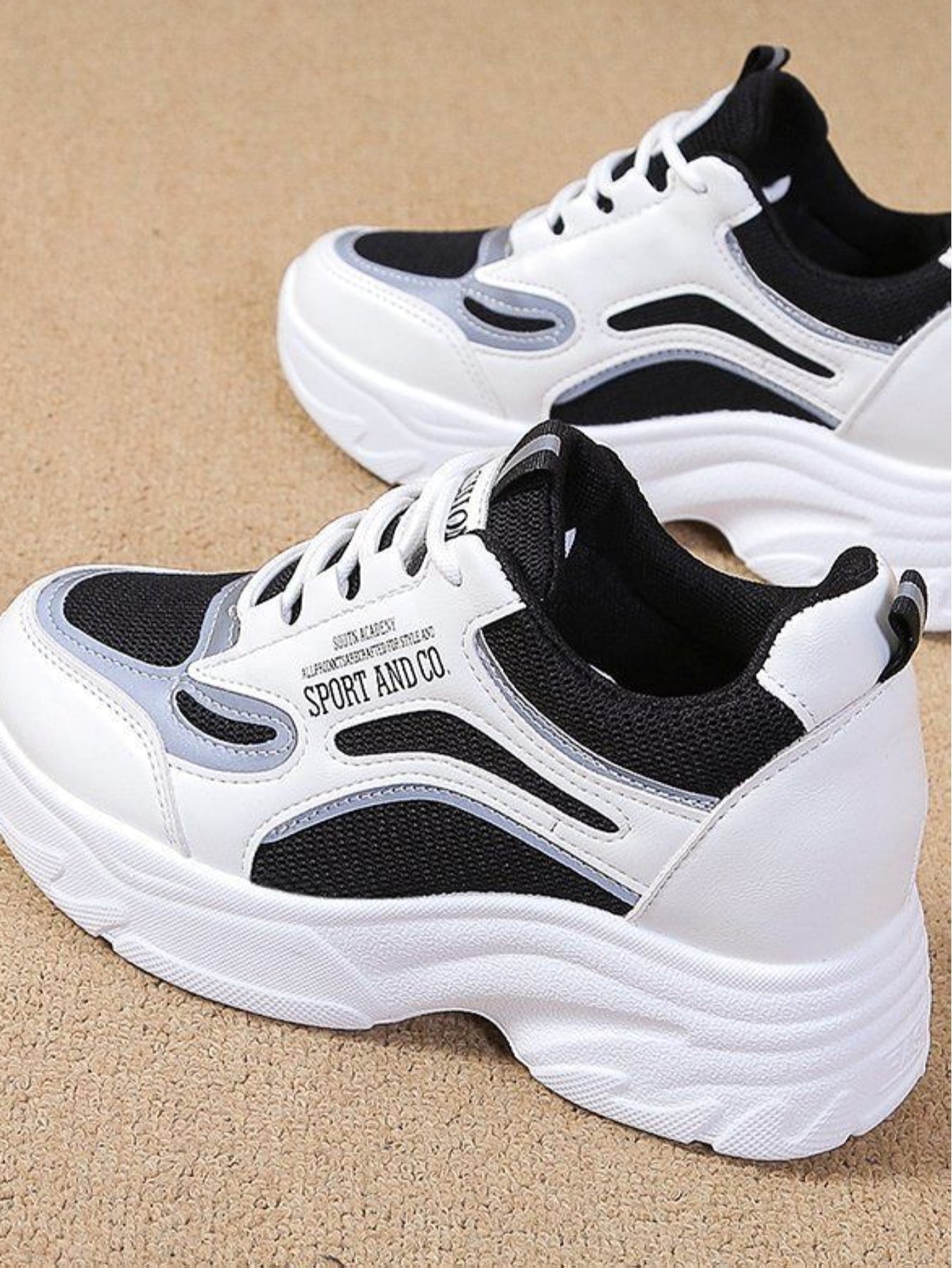 Letter Graphic Lace-up Front Chunky Sneakers, Women's Sports Sneakers With Black Splice Dad Shoes And Color Collision Design