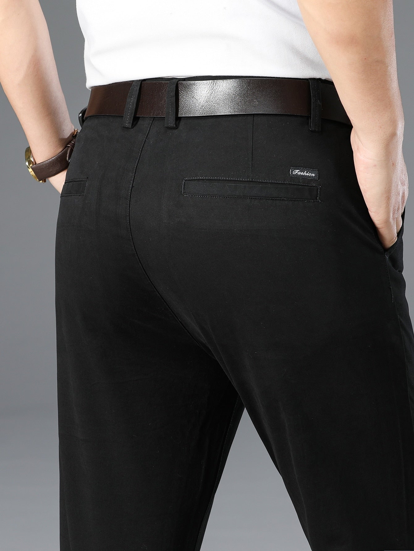 Men Patch Detail Slant Pocket Pants Without Belt