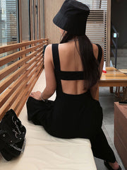 DAZY Solid Cut Out Back Wide Straps Jumpsuit