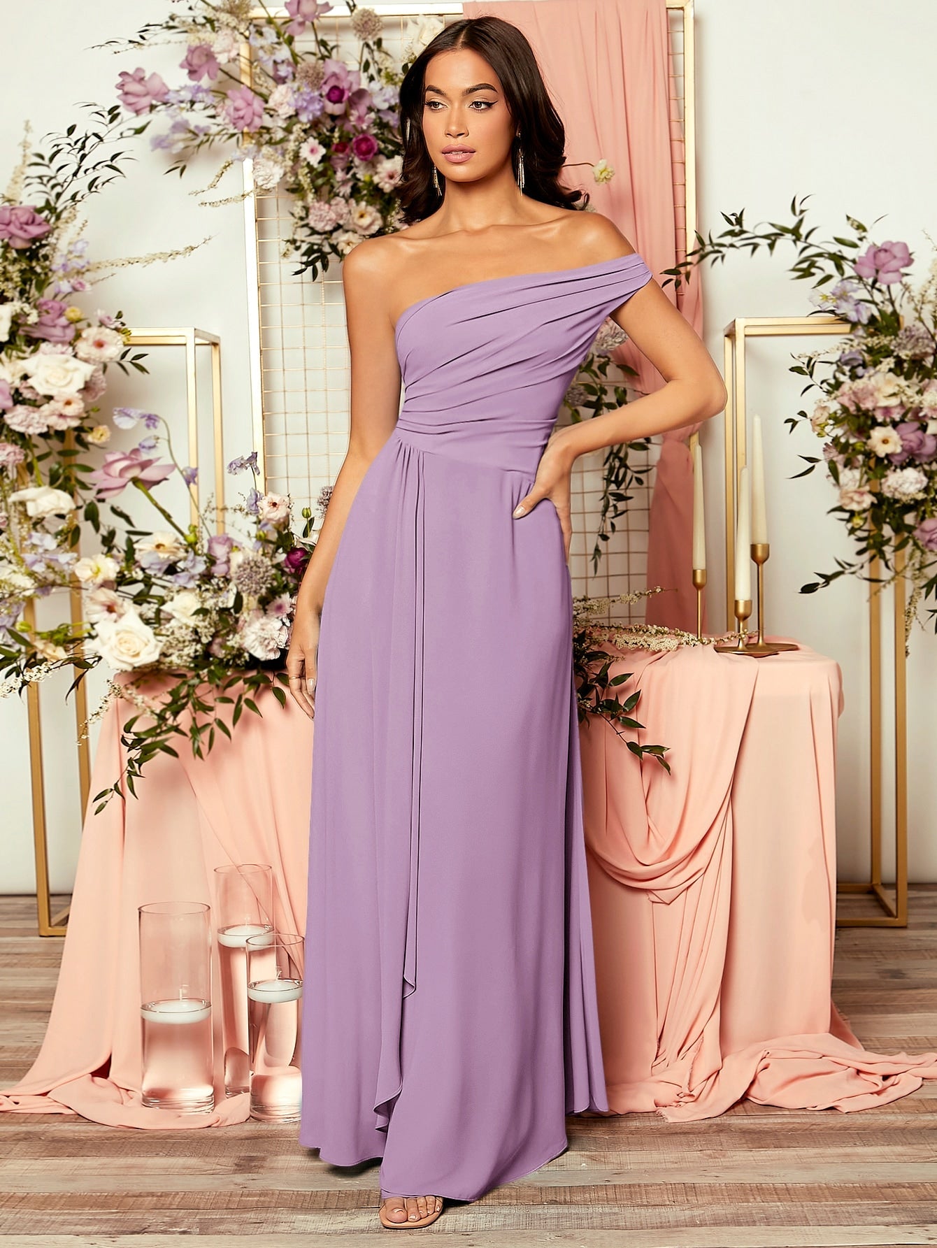 Belle Ruched One Shoulder Draped Front Bridesmaid Dress