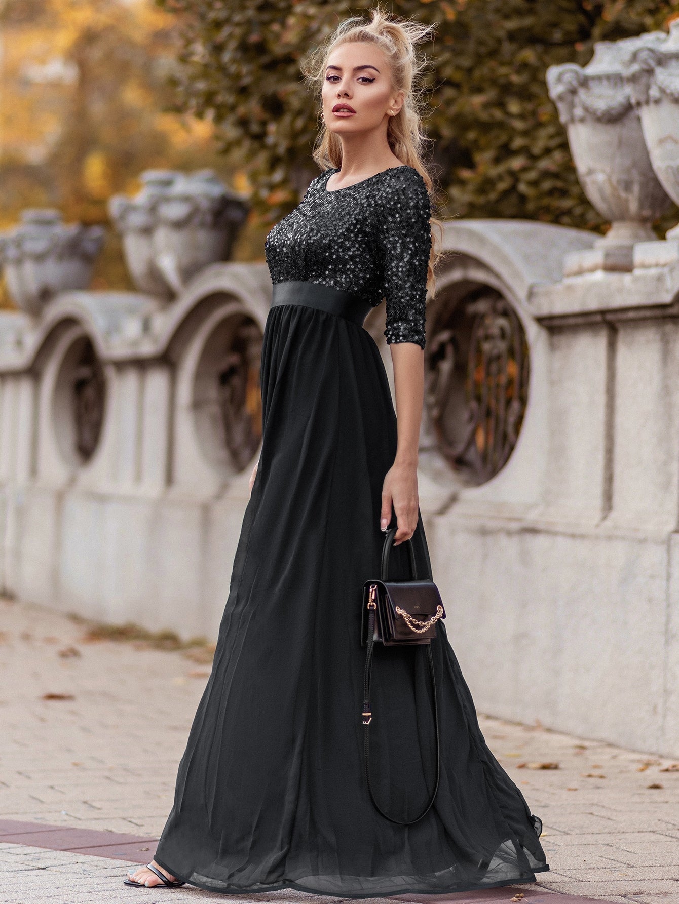 EVER-PRETTY Contrast Sequin Chiffon Formal Dress