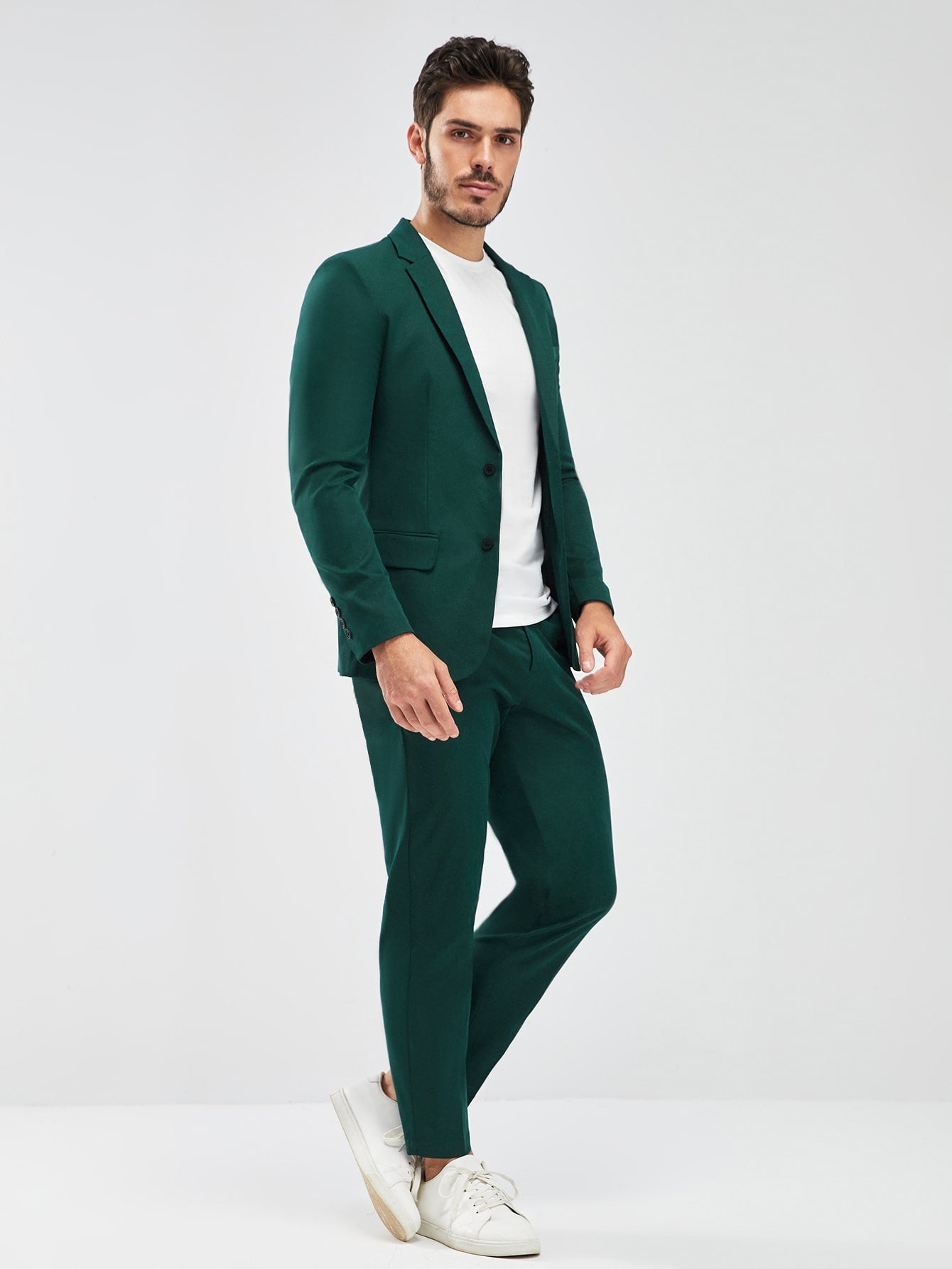 Manfinity Mode Men Lapel Neck Blazer & Tailored Pants Without Tee