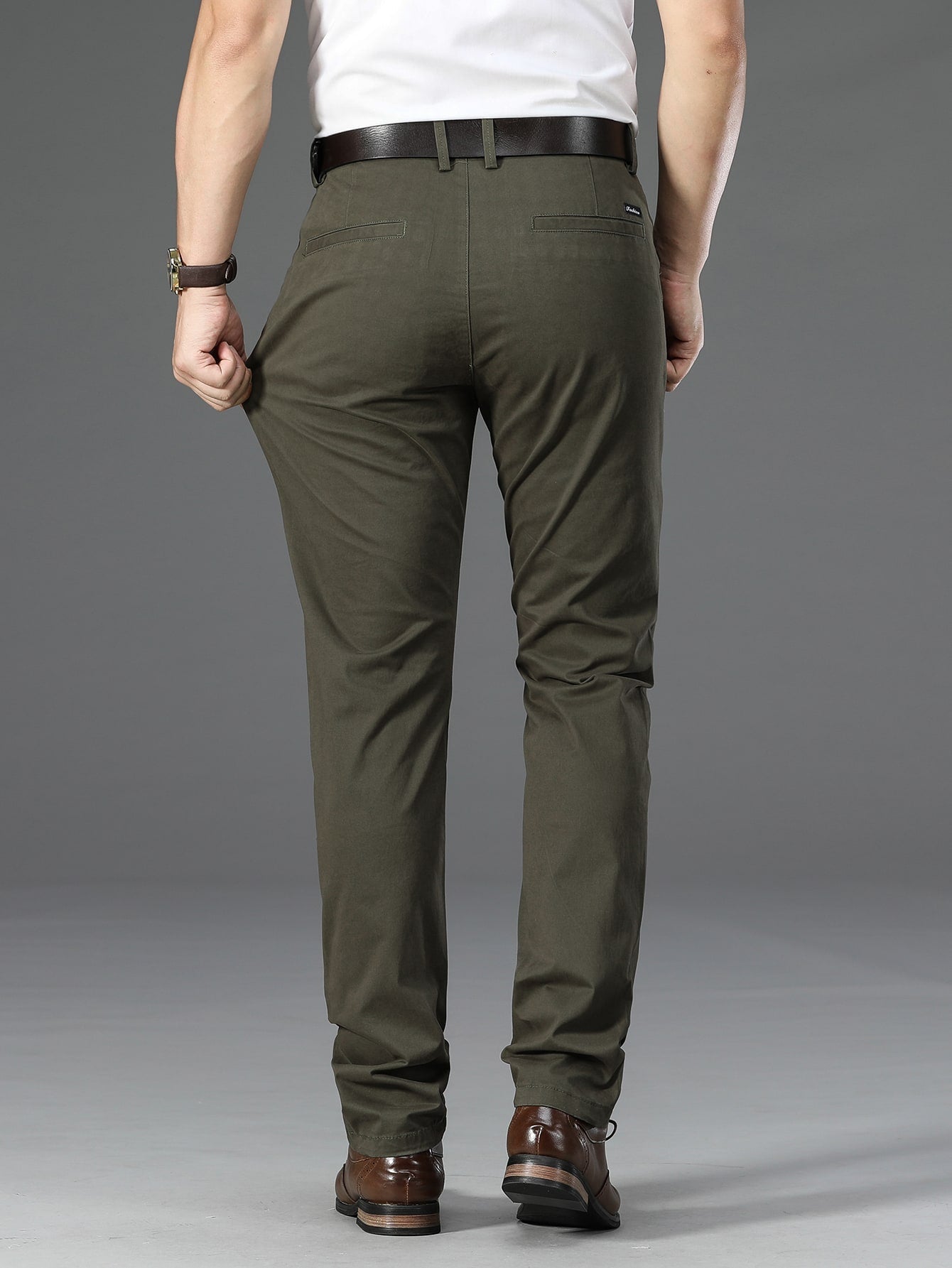 Men Patch Detail Slant Pocket Pants Without Belt