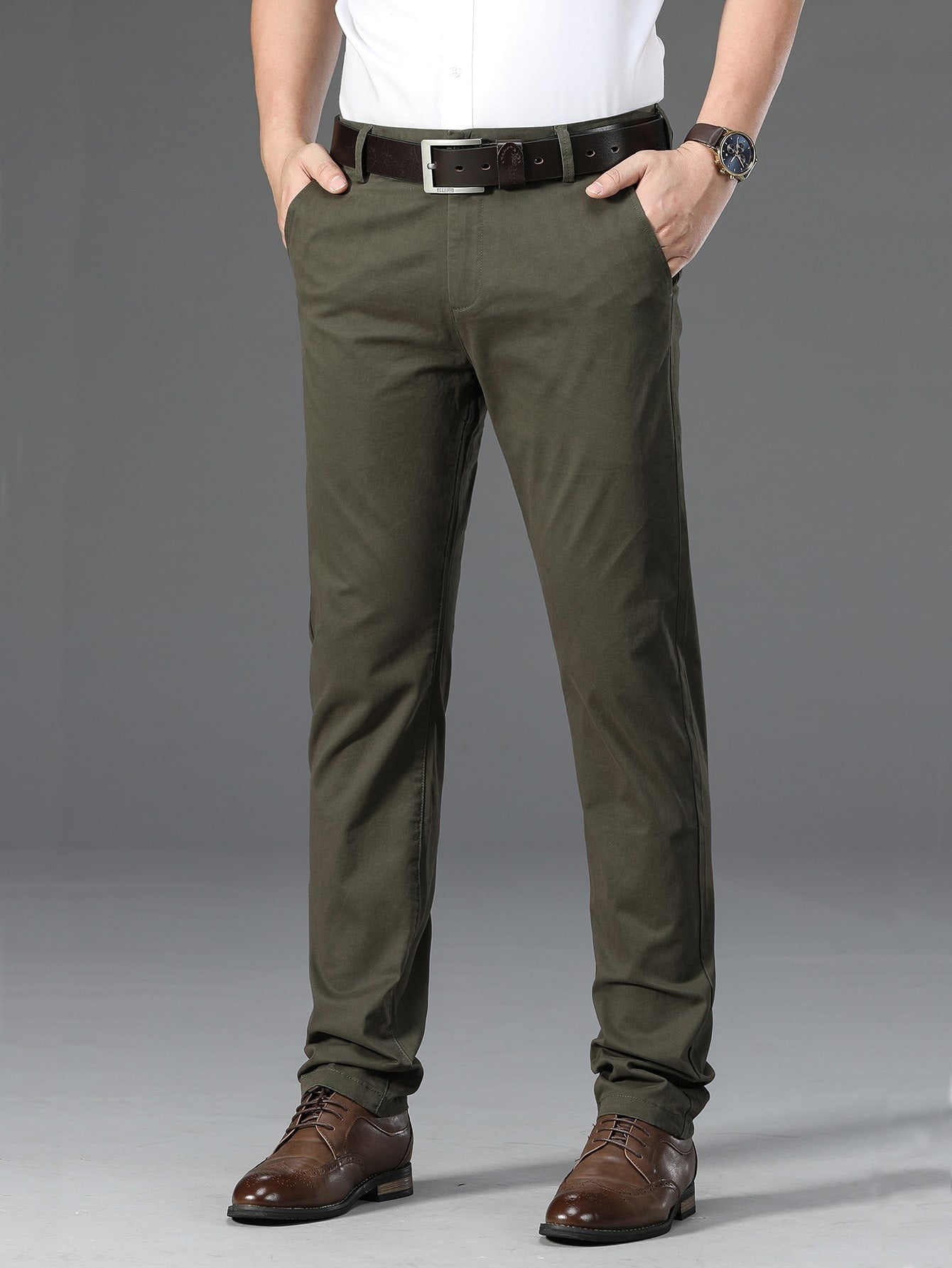 Men Patch Detail Slant Pocket Pants Without Belt