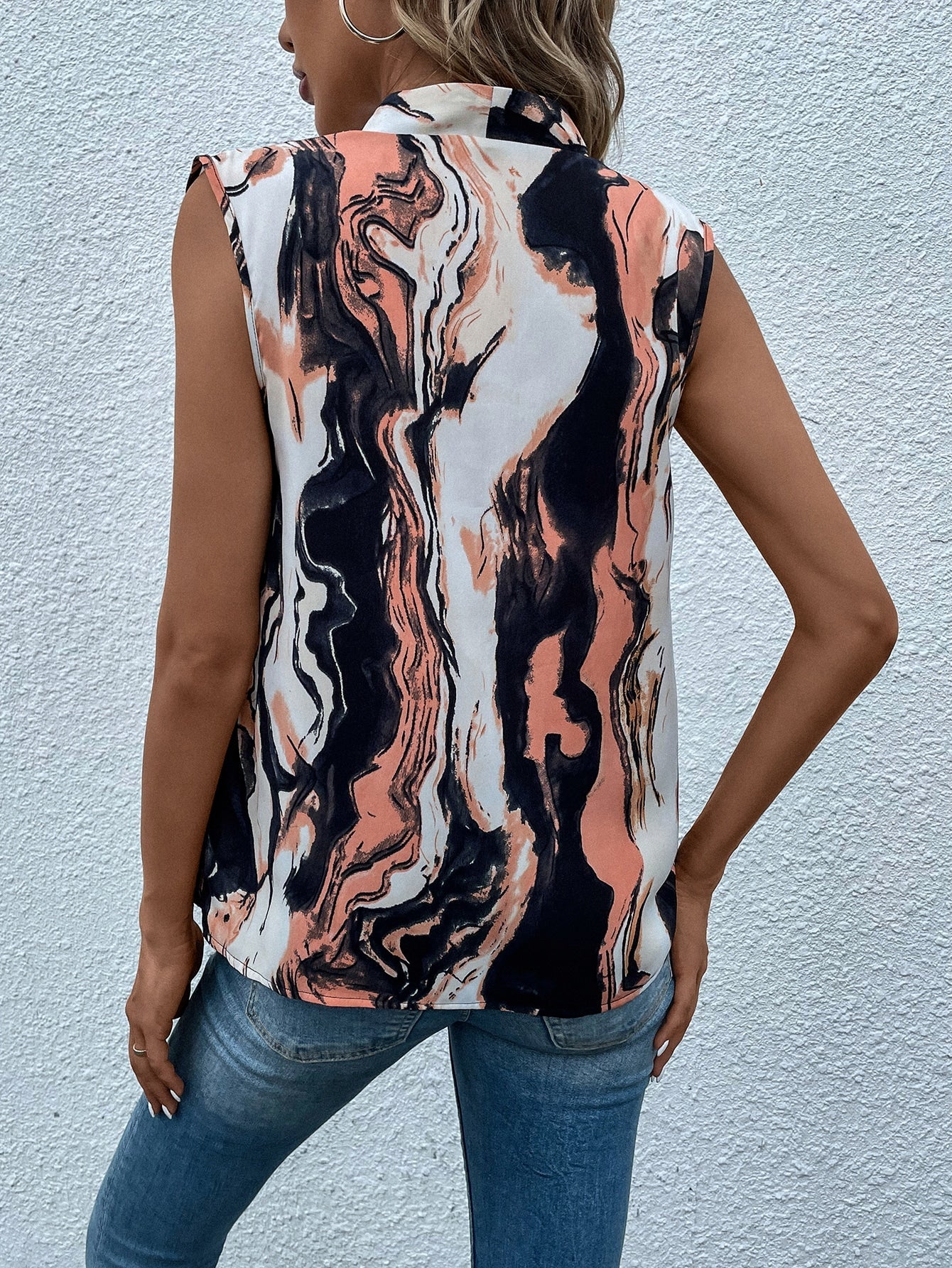 Privé Marble Print Button Front Blouse