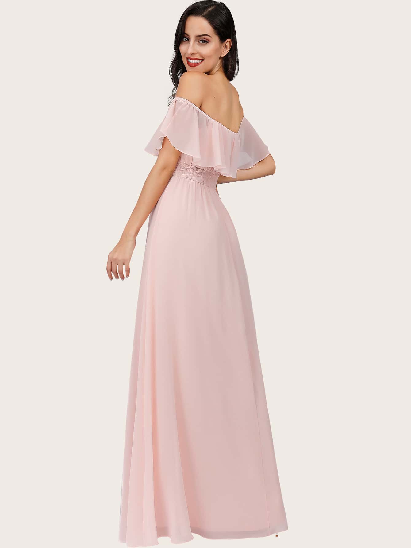 EVER-PRETTY Ruffle Off Shoulder Split Prom Dress