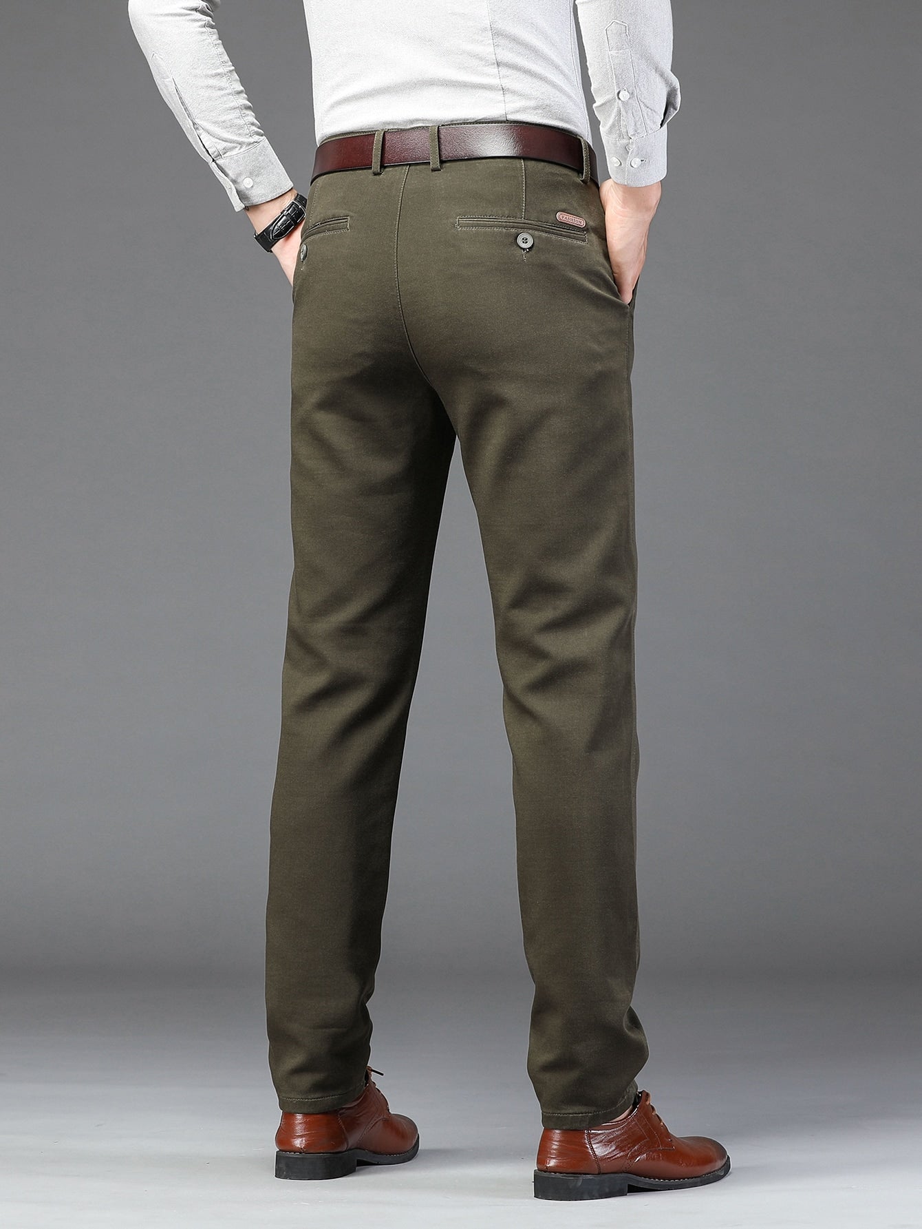 Men Solid Slant Pocket Straight Leg Suit Pants Without Belt