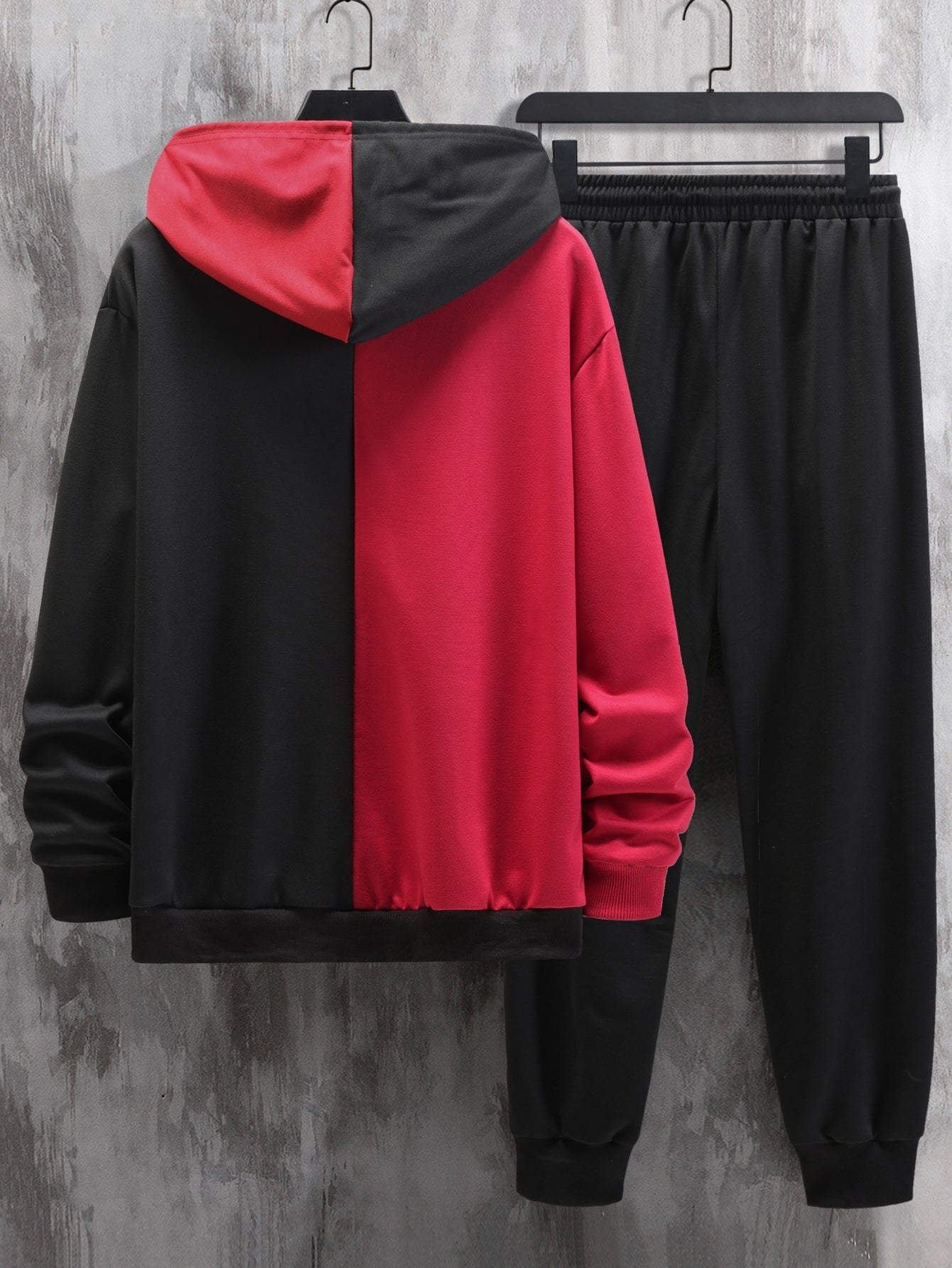 Manfinity Men Letter Graphic Two Tone Drawstring Hoodie & Sweatpants