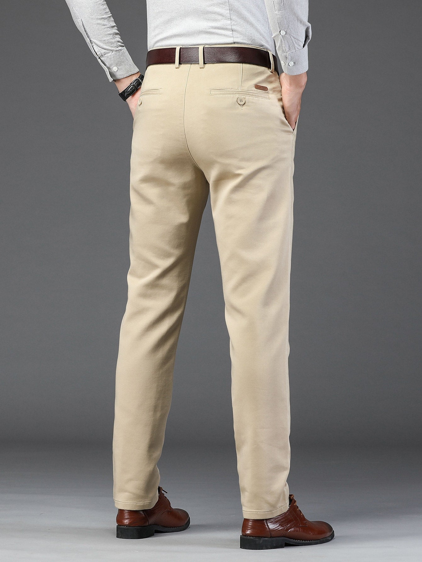 Men Solid Slant Pocket Straight Leg Suit Pants Without Belt