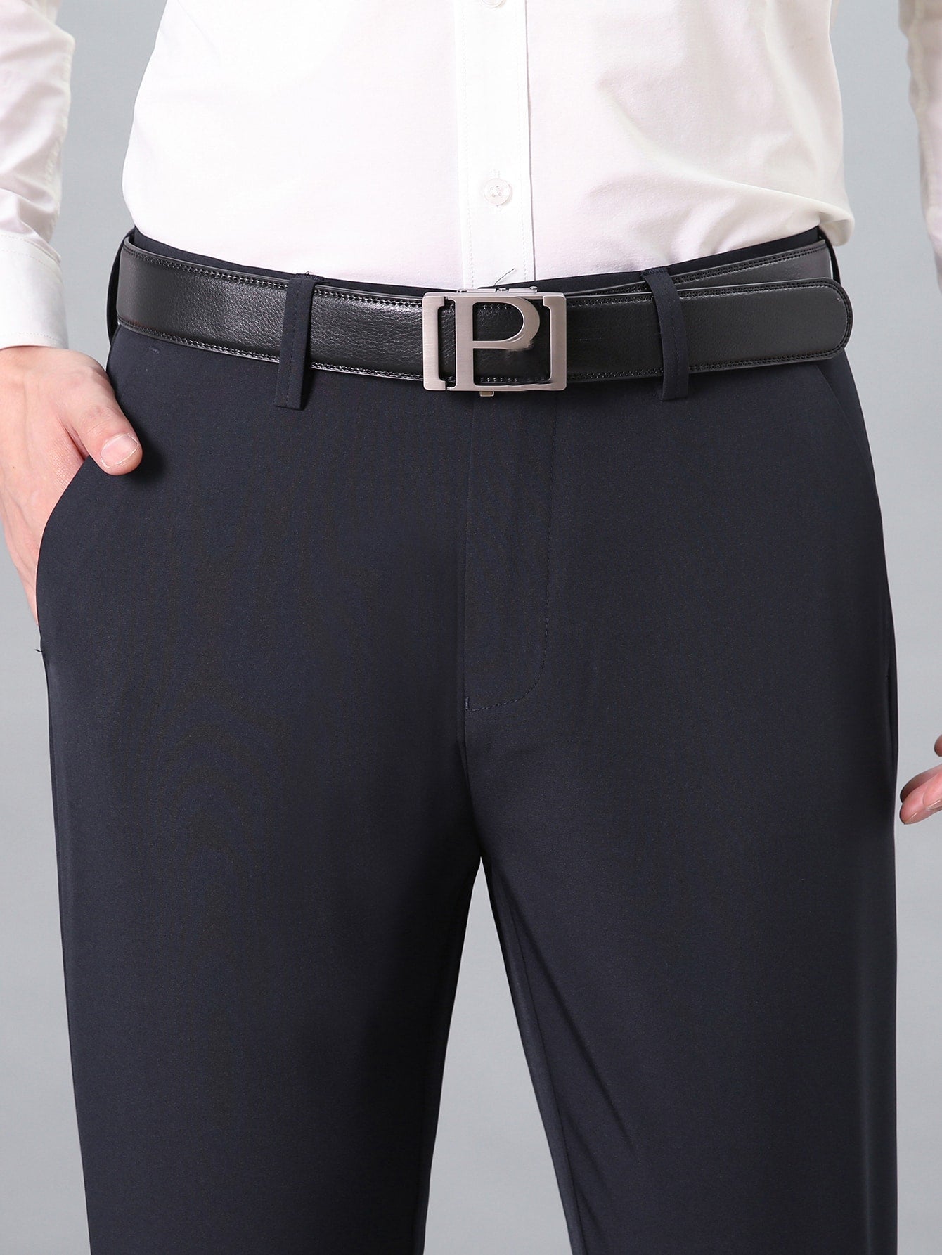 Men Solid Slant Pocket Suit Pants Without Belt