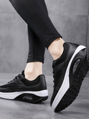 Women's Black Walking Shoes With Sporty Lace-up And Rocker Sole