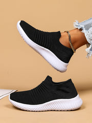 Women's Black One-step Slip-on Running Shoes For Road Running, Simplistic Design