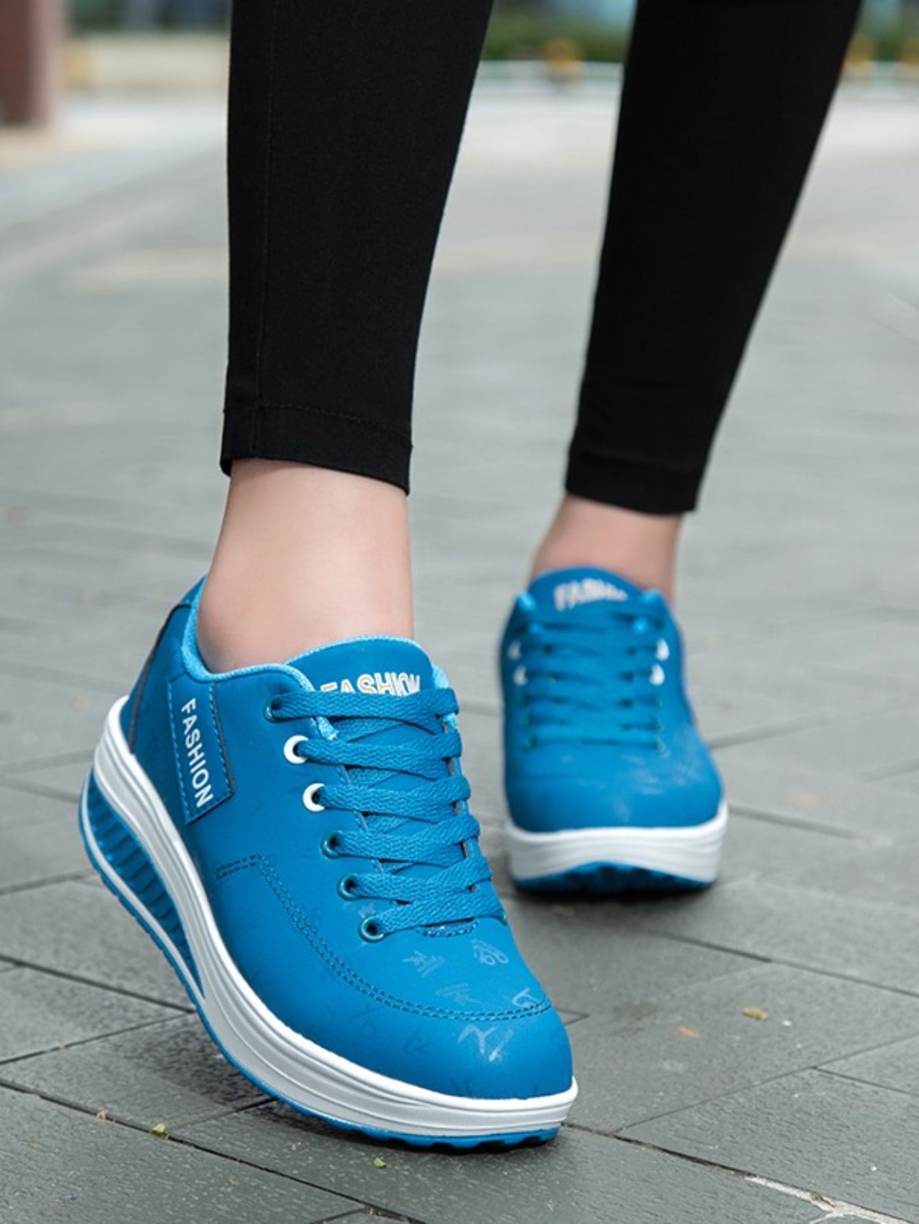 Women Letter Graphic Rocking Shoes, Lace Up Front Sporty Sneakers