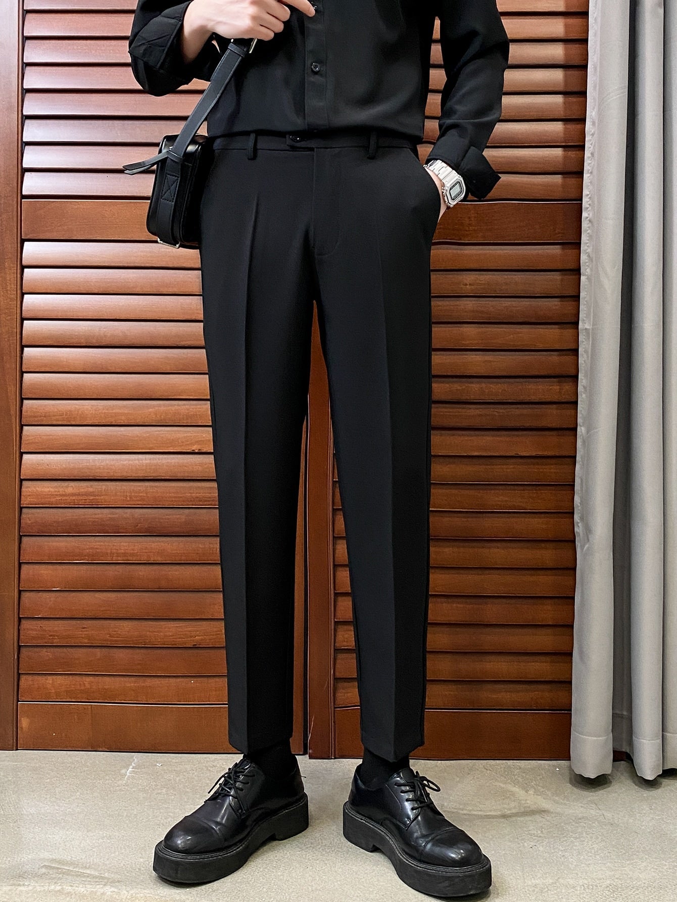 Men Slant Pocket Solid Suit Pants