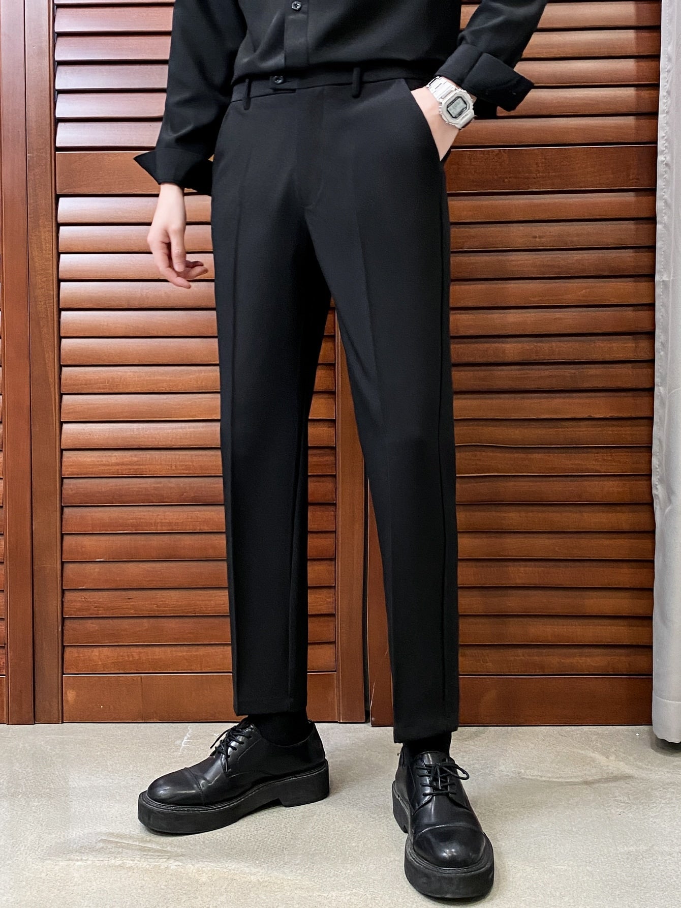 Men Slant Pocket Solid Suit Pants