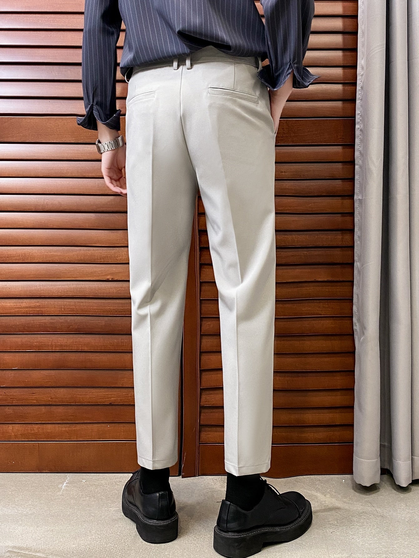 Men Slant Pocket Solid Suit Pants