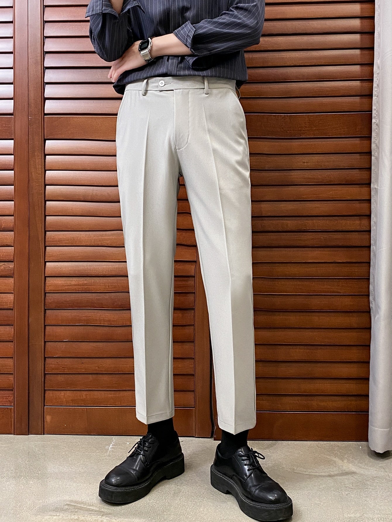 Men Slant Pocket Solid Suit Pants