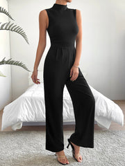 Privé Mock Neck Slant Pocket Wide Leg Jumpsuit