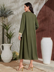 Najma Contrast Tape Fringe Trim Open Front Abaya