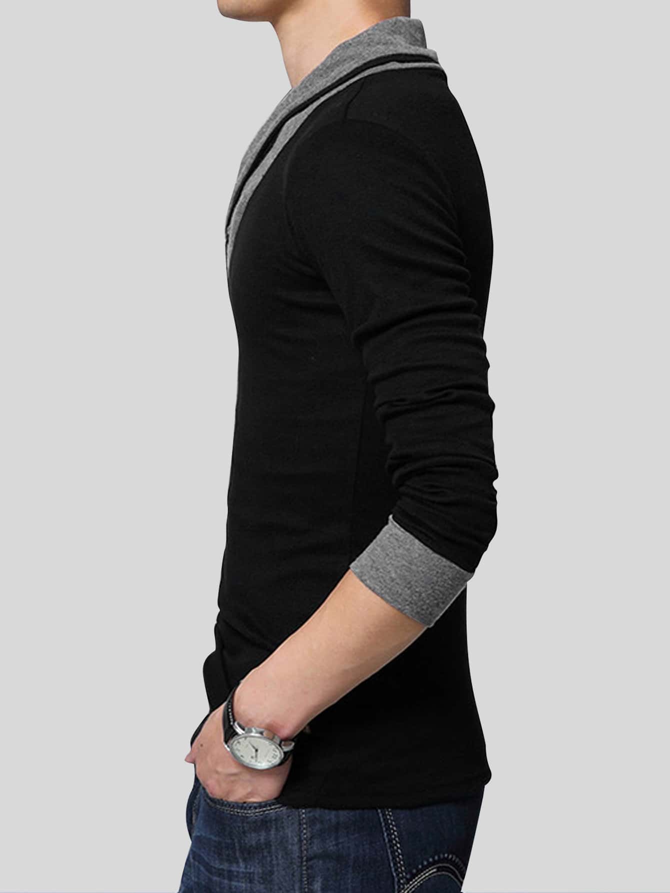 Men Cotton Surplice Neck Contrast Binding T-shirt