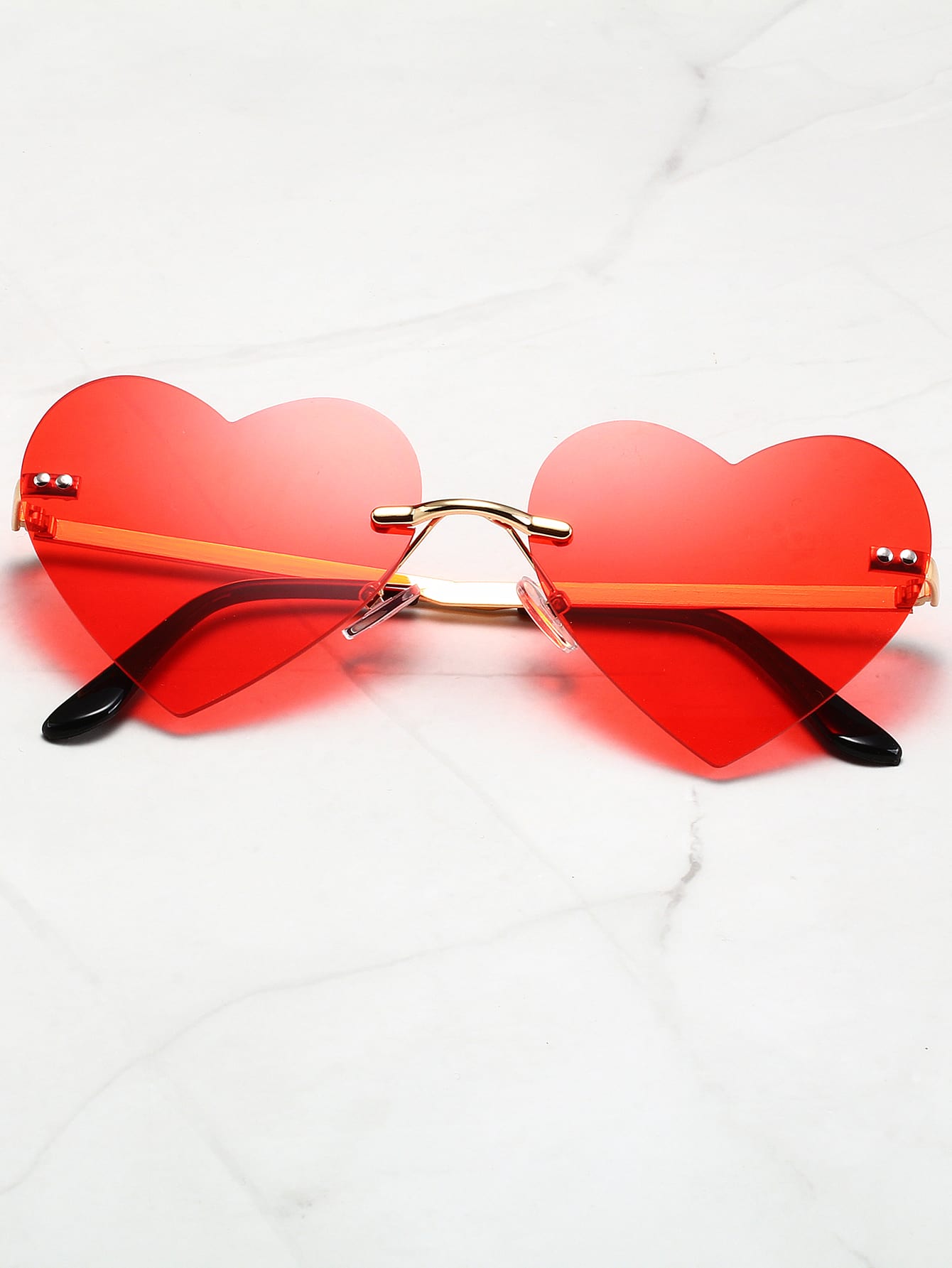 1pair Women'S Pc Decorated Heart Shaped Fashion Sunglasses Suitable For Christmas, Holiday Parties