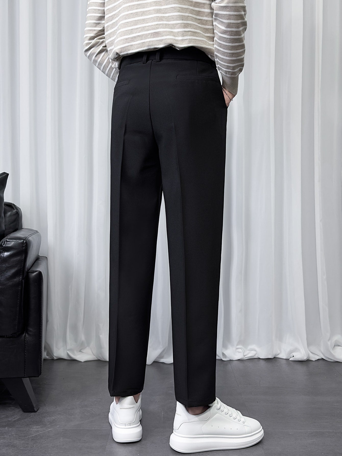 Men Fold Pleated Slant Pocket Suit Pants