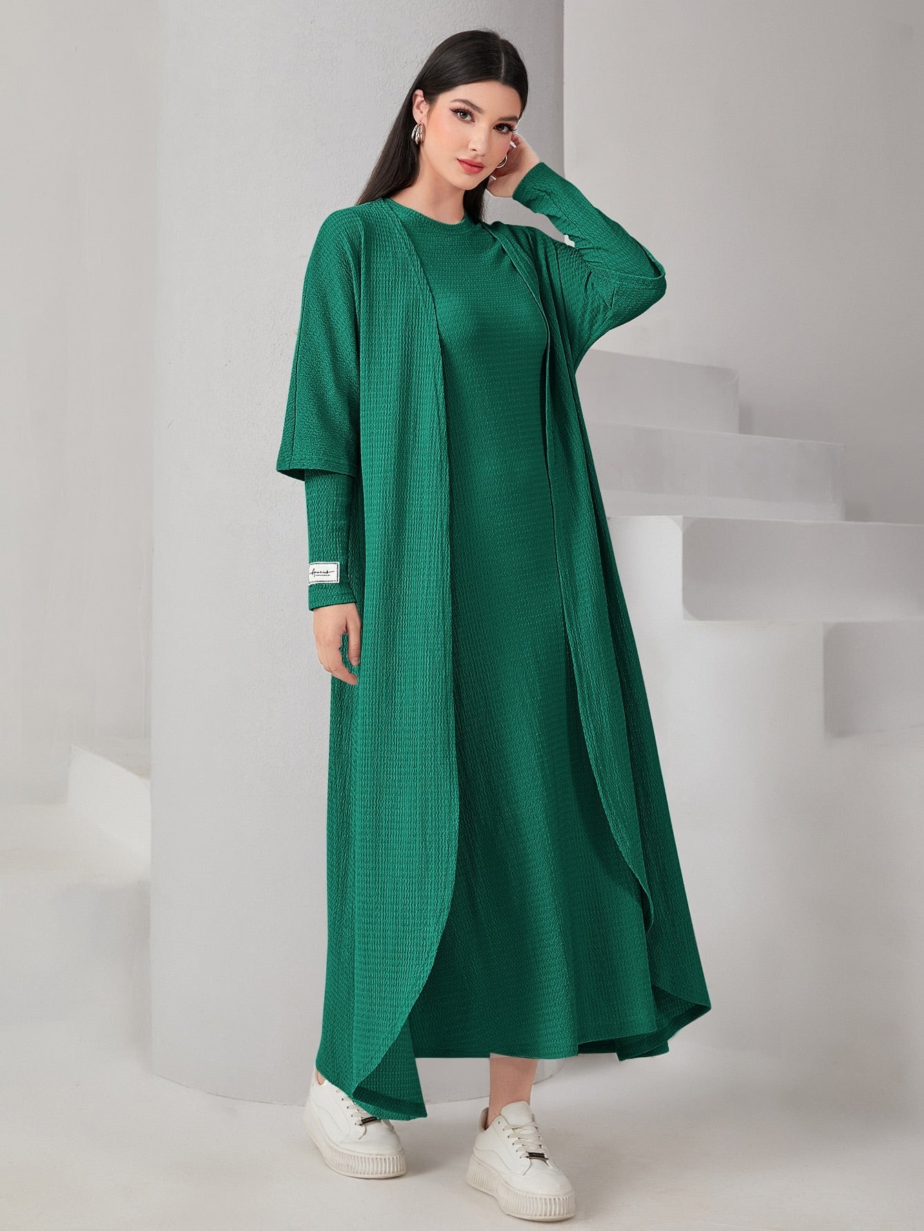 Mulvari Textured Knit Open Front Abaya & Dress