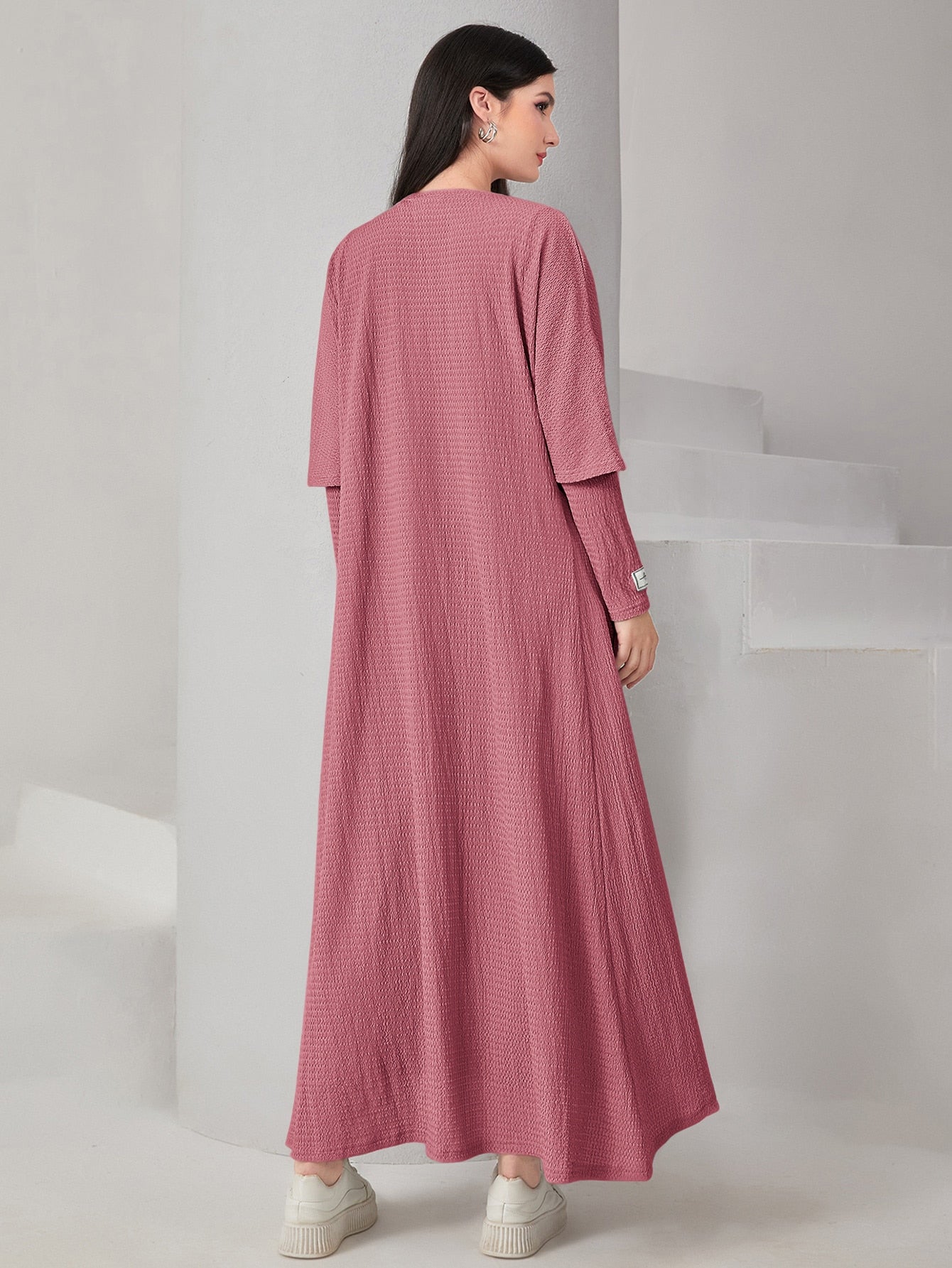 Mulvari Textured Knit Open Front Abaya & Dress