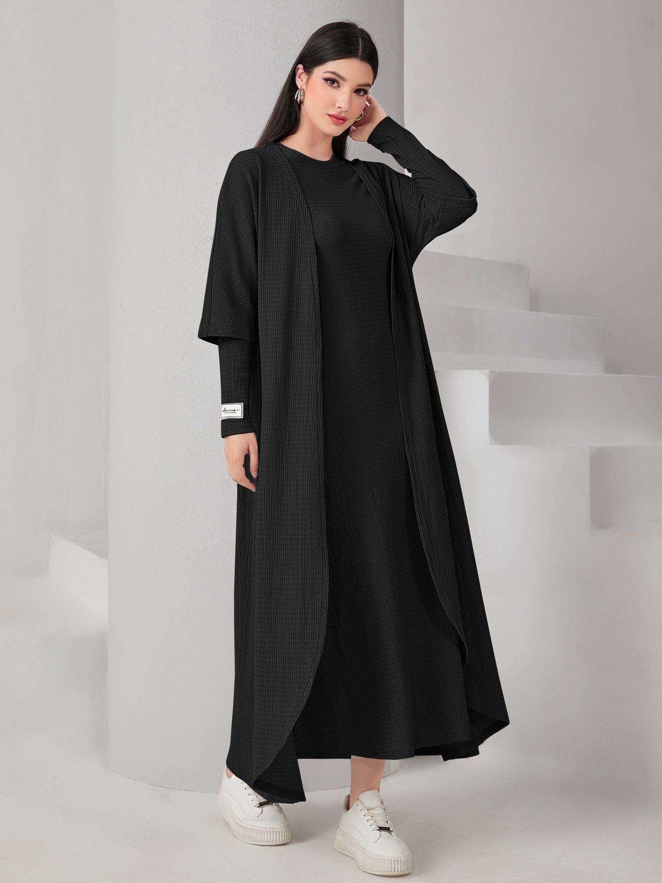 Mulvari Textured Knit Open Front Abaya & Dress