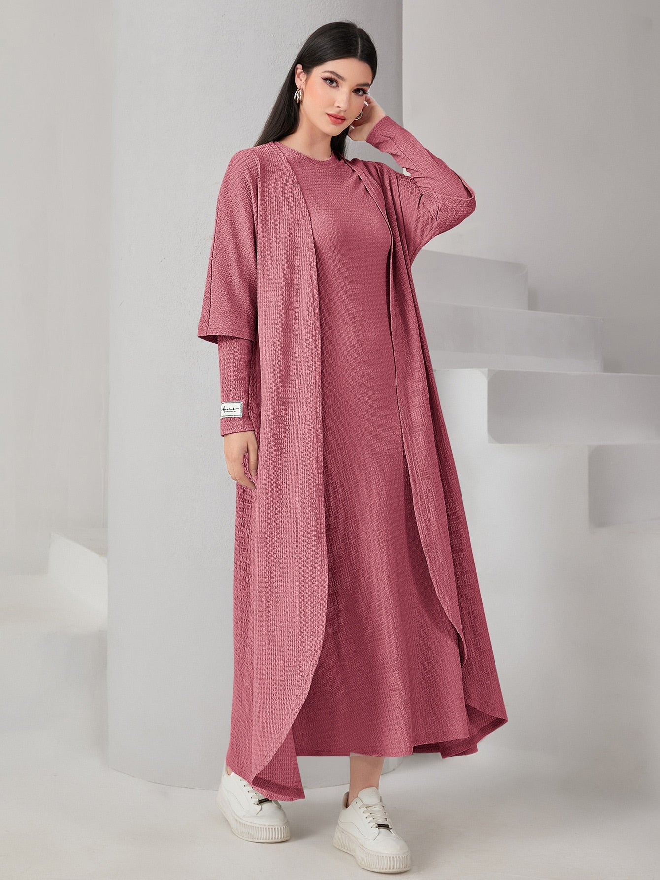 Mulvari Textured Knit Open Front Abaya & Dress