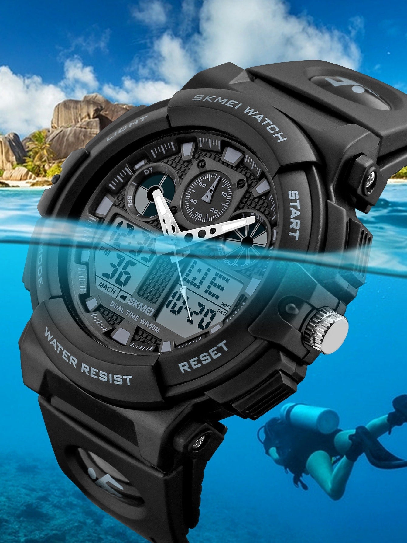 Men Water Resistant Round Electronic Watch