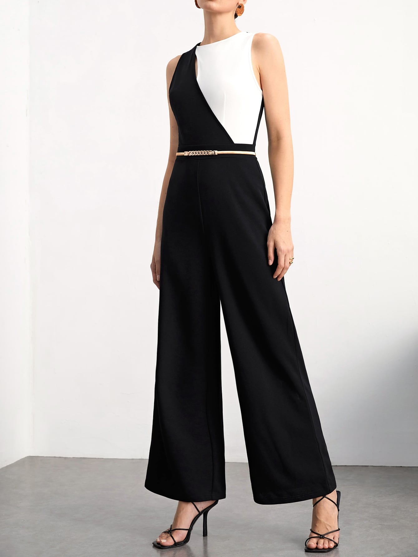 BIZwear Two Tone Wide Leg Jumpsuit Without Belt Workwear