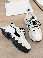 Women Two Tone Lace-up Front Sports Shoes, Sporty Chunky Sneakers For Outdoor