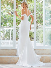 EVER-PRETTY Cold Shoulder Mesh Insert Floor Length Wedding Dress