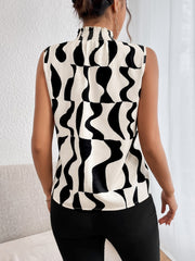 Privé Allover Print Mock Neck Sleeveless Blouse