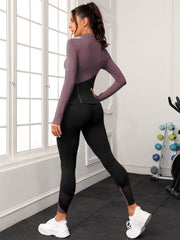 Yoga Basic Two Tone Mesh Insert Zip Up Sports Set