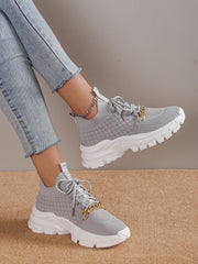 Women Chain Decor Lace-up Front Chunky Sneakers, Sporty Outdoor Sneakers