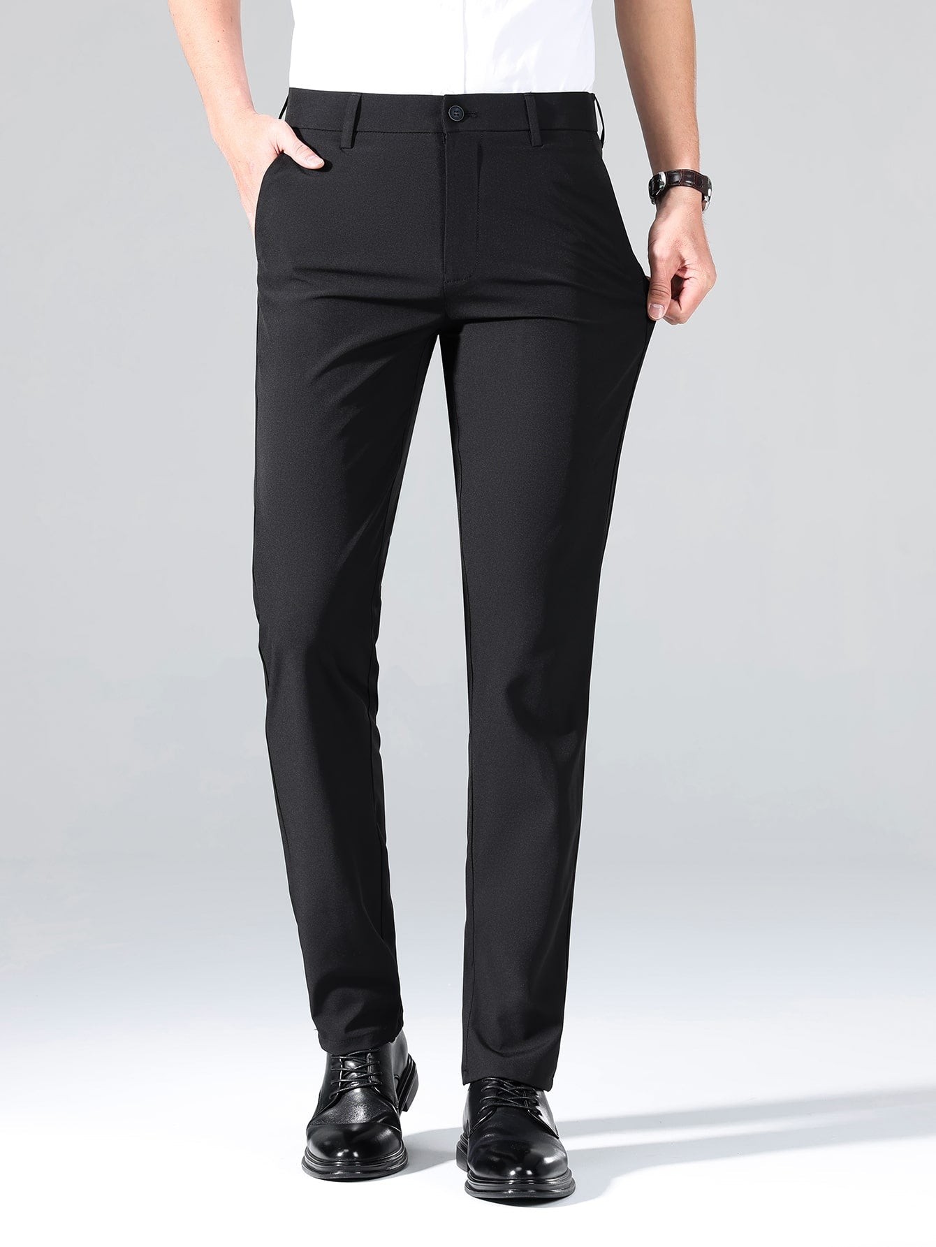 Men Solid Slant Pocket Suit Pants